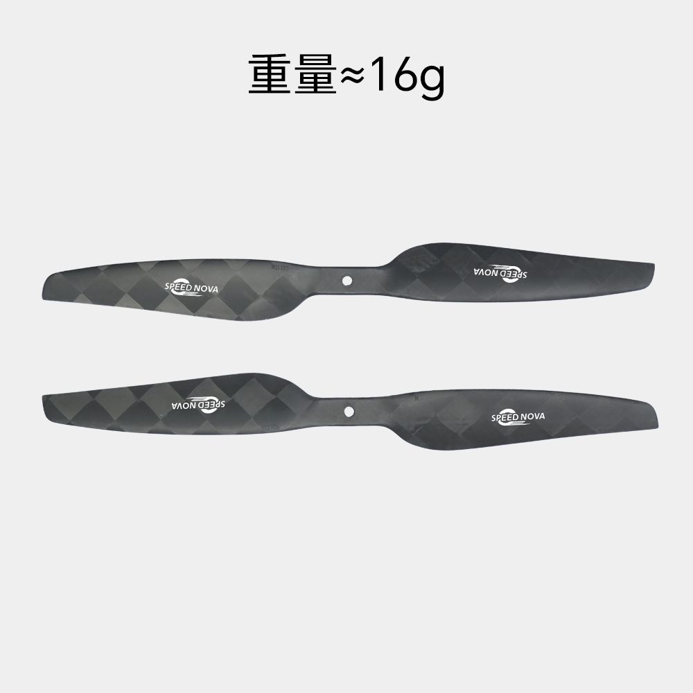 睿翼15×5碳纤维一体桨（正反桨）双桨展示与约16克单支重量标注